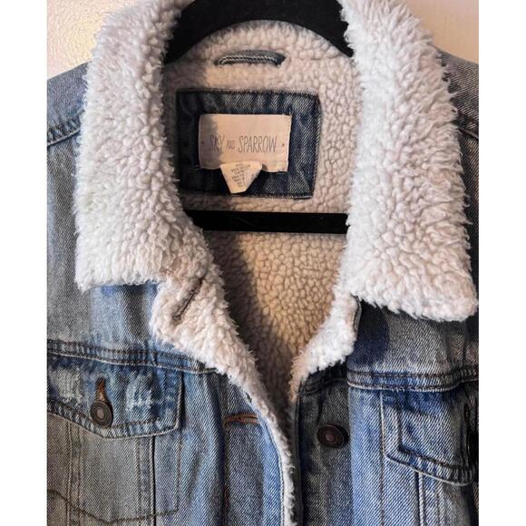 Sky and Sparrow Blue Denim Trucker Jacket with White Sherpa Lining XL - Picture 5 of 6